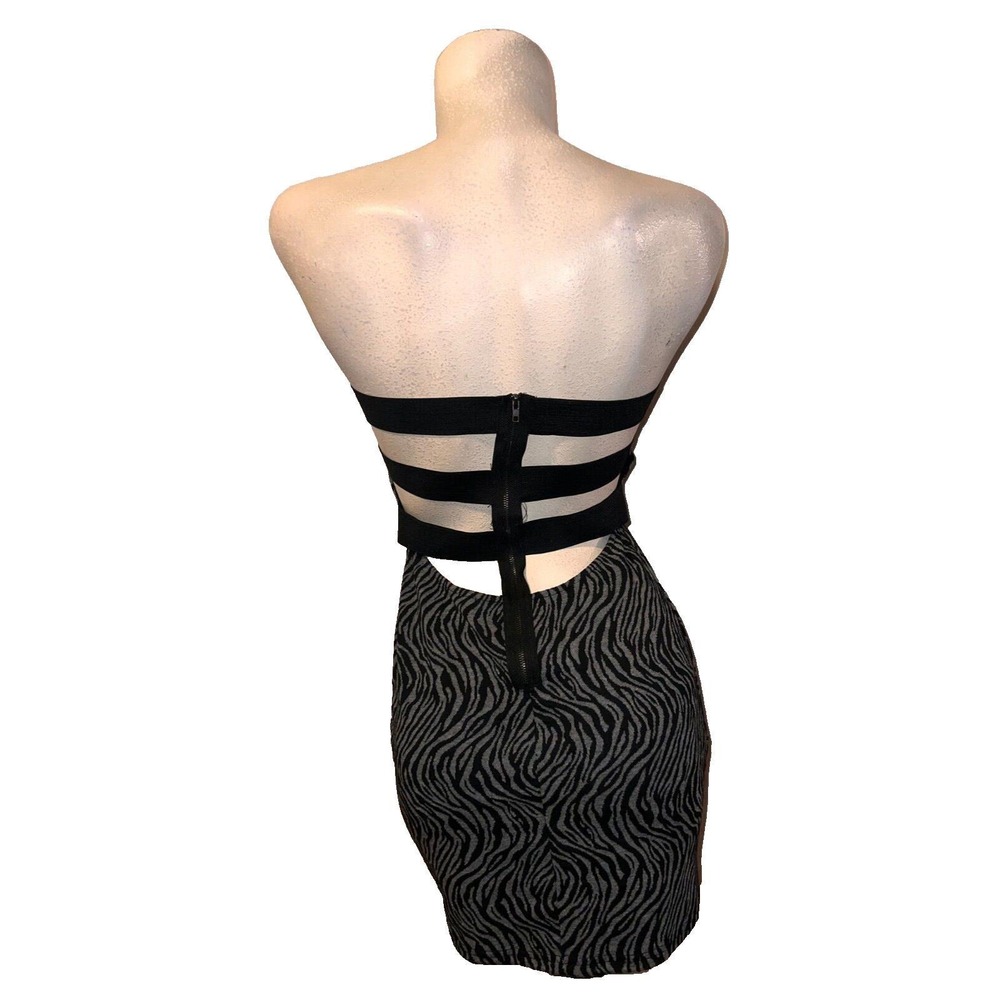 Poetry Body Central Womens Zebra Print Strapless Bodycon Mini Dress Grey Black S - Picture 4 of 8